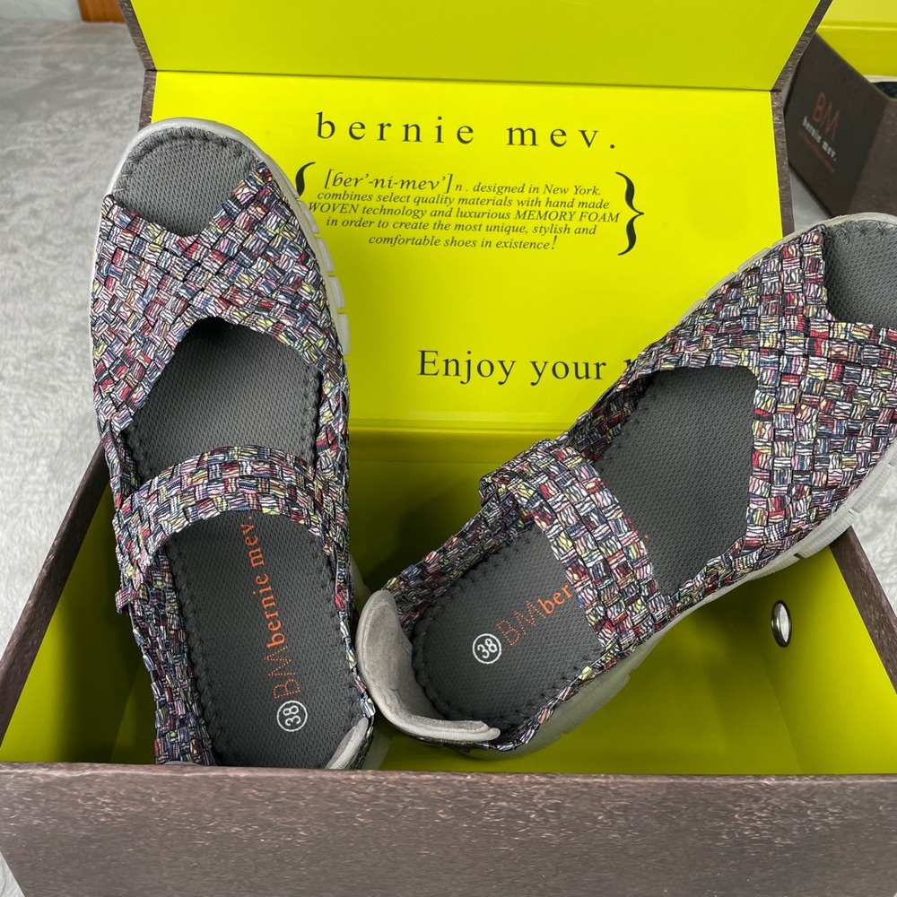 Bernie Mev Womens Multi Color Woven Memory Foam Sandals Size 38 Mary Jane Flats